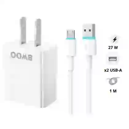 Sạc BWOO 2 cổng USB-A kèm cáp Type-C US CDA64VC 1