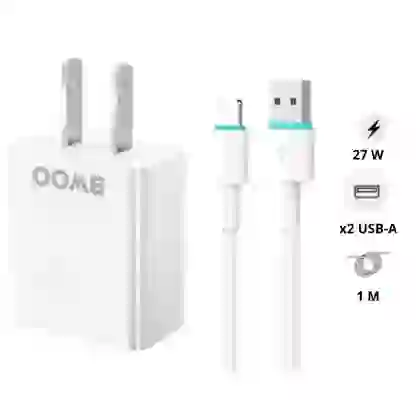 Sạc BWOO 2 cổng USB-A kèm cáp Type-C US CDA64VC 1
