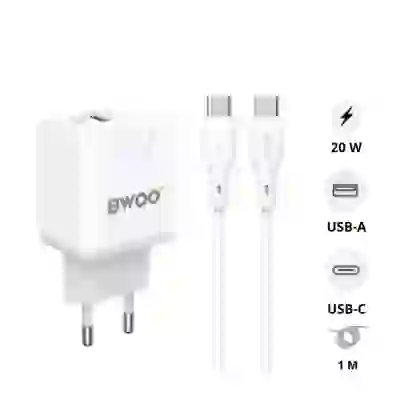 Sạc BWOO 2 cổng USB-A kèm cáp Type-C US CDA64VC 1