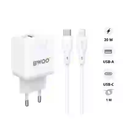 Sạc BWOO 2 cổng USB-A kèm cáp Type-C US CDA64VC 1