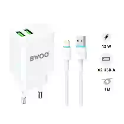 Sạc BWOO 2 cổng USB-A kèm cáp Type-C US CDA64VC 1