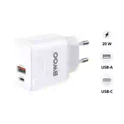 Sạc BWOO 2 cổng USB-A kèm cáp Type-C US CDA64VC 1