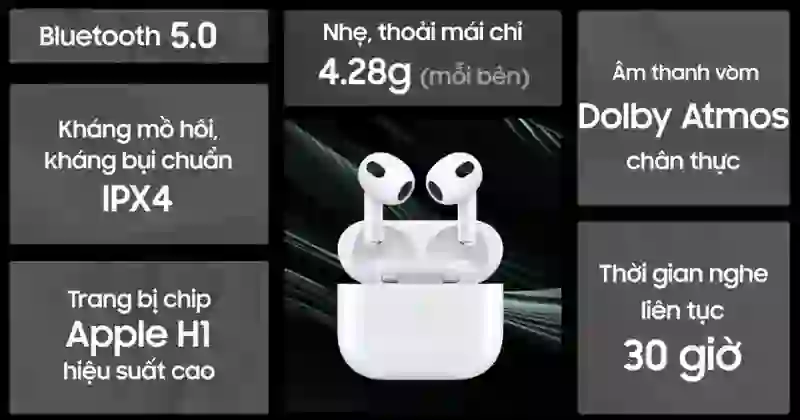 Tai nghe Bluetooth Apple AirPods 3 2022 sạc có dây - Cũ Đẹp 5