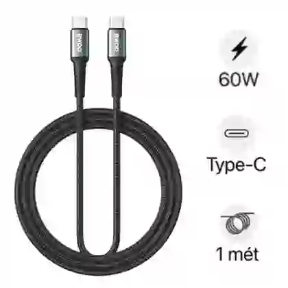 Cáp sạc nhanh BWOO Type-C to Type-C 60W X288C-C dài 1M 1