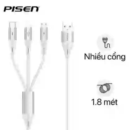 Cáp sạc Pisen Star Speed 3-in-1 (Lightning/Type-C/ Micro) 1.8m 1