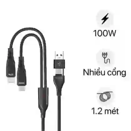 Cáp Trusmi 2 in 1 Usb-A to Usb-C, Lightning 100w 1