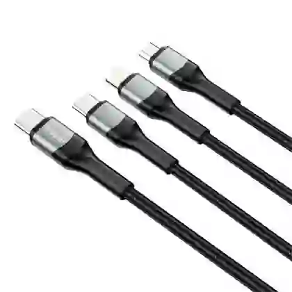 Cáp Trusmi 3 in 1 Usb-C to Usb-C, Lightning, Micro 66w dài 1.2m 2