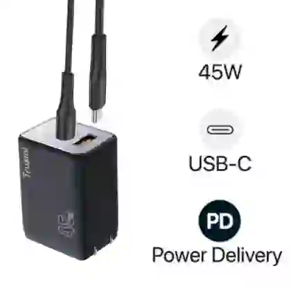 Sạc nhanh Mini Trusmi PD 45w Gan 1A1C kèm cáp Type-C to Type-C 60w (US) CH06 1
