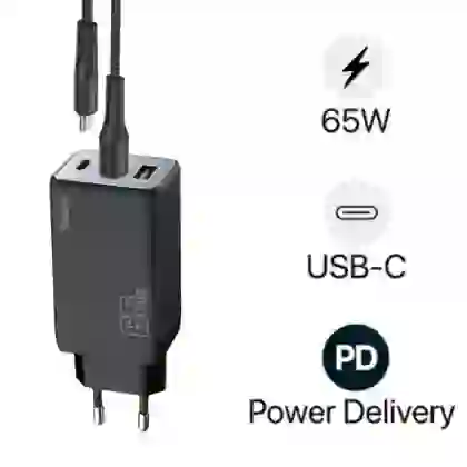 Sạc nhanh Mini Trusmi PD 65w Gan 1A+2C kèm cáp Type-C to Type-C 60w (EU) CH05 1