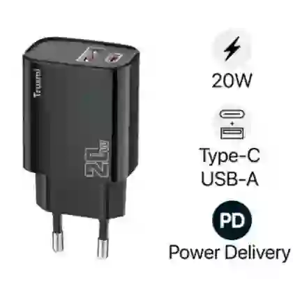 Sạc nhanh Mini Trusmi PD 65w Gan 1A+2C kèm cáp Type-C to Type-C 60w (US) CH05 1