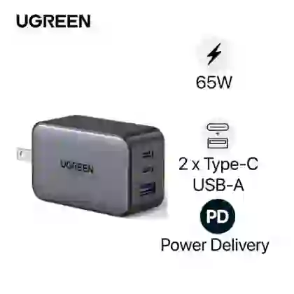 Củ sạc nhanh Ugreen GaN Nexode 3 cổng ( EU 2C 1A ) 65W CD244 1