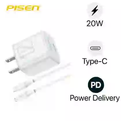 Củ sạc Pisen Quick - Mr White Tiny USB-C 20W kèm cáp usb-c to lightning 1