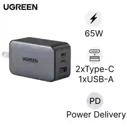 Củ sạc nhanh Ugreen GaN Nexode 3 cổng ( EU 2C 1A ) 65W CD244 1