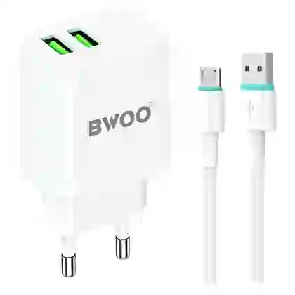 Sạc BWOO 2 cổng USB-A kèm cáp Type-C US CDA64VC 1