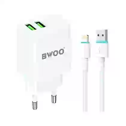 Sạc BWOO 2 cổng USB-A kèm cáp Type-C US CDA64VC 1
