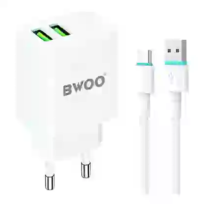 Sạc BWOO 2 cổng USB-A kèm cáp Type-C US CDA64VC 1