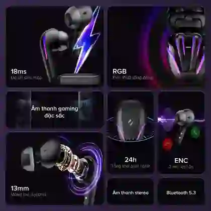 Tai nghe Bluetooth True Wireless Gaming Havit TW970 - Đen