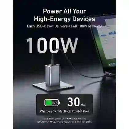 Sạc Anker Gan Prime 2C1A 100W A2688 2