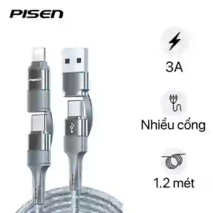 Cáp PISEN Quick 4-in-1 (USB-A, Type-C To Type-C, Lightning) 1.2m 1