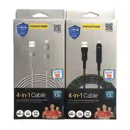 Cáp PISEN Quick 4-in-1 (USB-A, Type-C To Type-C, Lightning) 1.2m 3