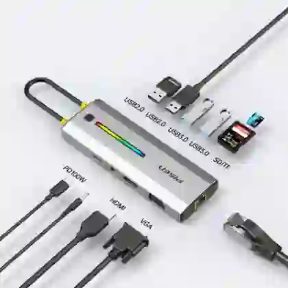 Hub chuyển đổi Pisen Type-C PGM HB39 LED RGB 11 IN 1 2