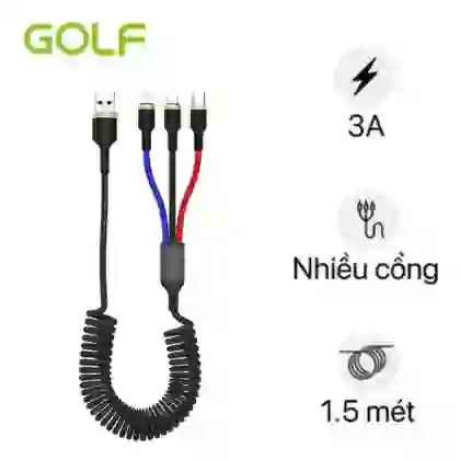 Cáp Golf 3A GC-72X 3 in 1 sạc nhanh dây dù 1.5M 1