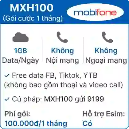 Sim 4G Mobifone MXH100 1GB/Ngày Free Tiktok,YTB,FB - 1 tháng (thành phẩm) 1