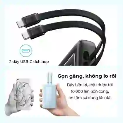 Pin sạc dự phòng Anker Zolo 20000mAh 45W 1A1C tích hợp 2 cáp Type-C A1681 1