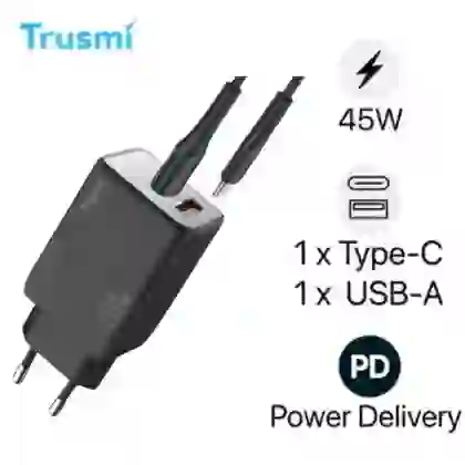 Sạc nhanh Mini Trusmi PD 45w Gan 1A1C kèm cáp Type-C to Type-C 60w (EU) CH06 1