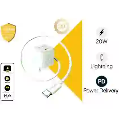 Sạc Pisen Quick PD 20W Pudding kèm cáp Lightning 2m 1
