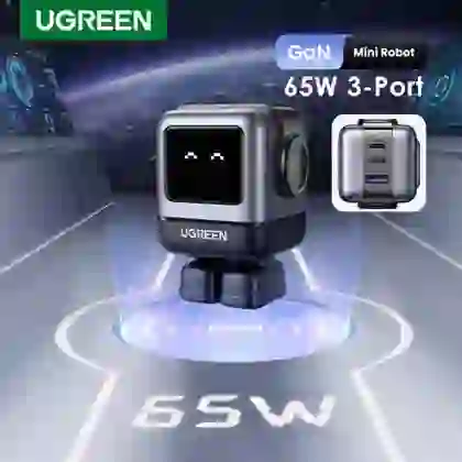 Sạc Ugreen Robot CD361 3 cổng 2 USB-C và USB-A Gan 65w 1