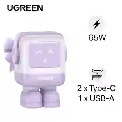 Sạc Ugreen Robot CD361 3 cổng 2 USB-C và USB-A Gan 65w 1