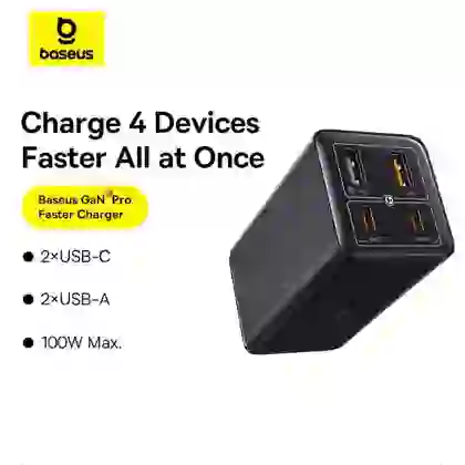 Củ sạc nhanh Baseus GaN6 Pro 2C + 2U 100W EU kèm cáp C-C 100W 1m 1