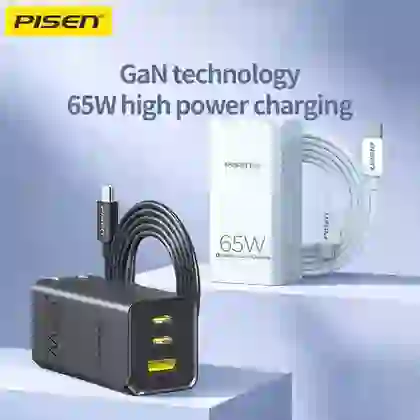 Củ sạc nhanh PISEN Pro GaN ULTRA 65W 3 cổng 2C1A 3
