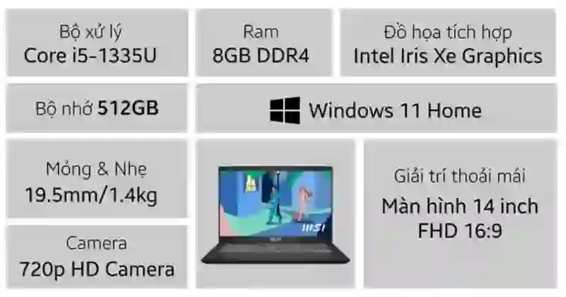 Laptop MSI Modern 14 C13M-458VN 1