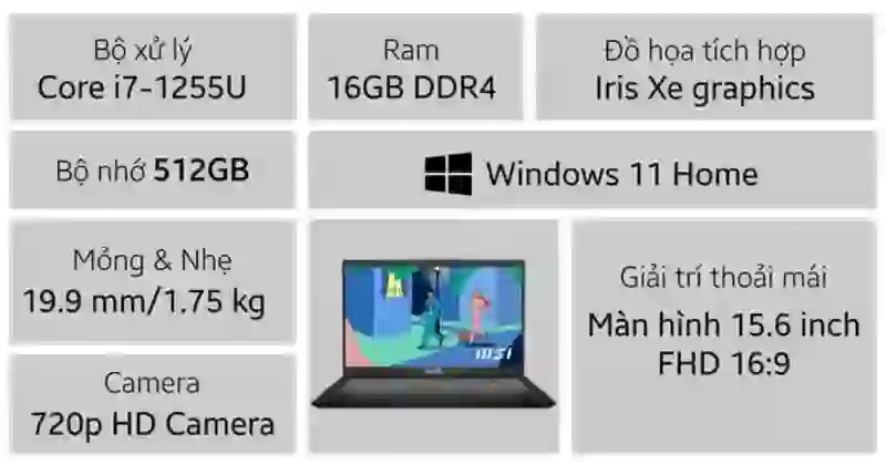 Laptop MSI Modern 15 B12MO-487VN 1