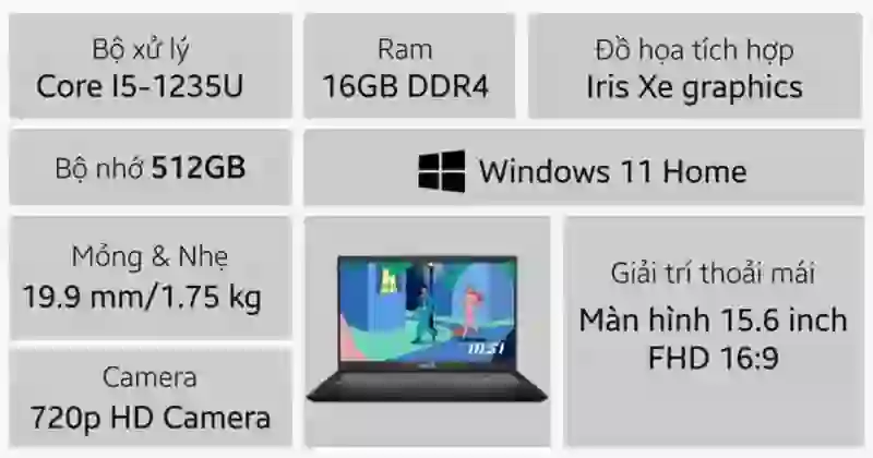 Laptop MSI Modern 15 B12MO-628VN 1