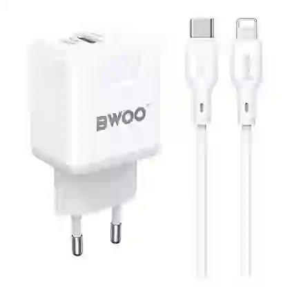 Sạc BWOO 2 cổng USB-A kèm cáp Type-C US CDA64VC 1