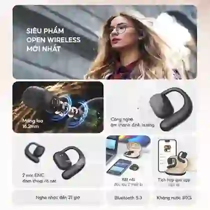 Tai nghe Bluetooth thể thao Havit OWS Fit 1 - Đen