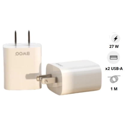 Sạc BWOO 2 cổng USB-A kèm cáp Type-C US CDA64VC 1