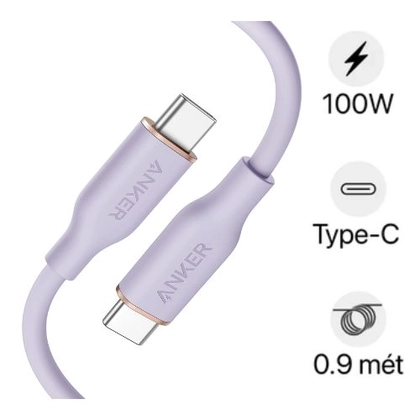 Cáp anker powerline flow iii usb-c to usb-c (3ft/0.9m) a8552 tím