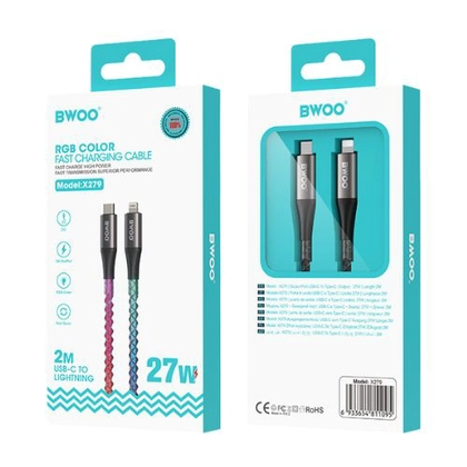 Cáp sạc nhanh BWOO Type-C to Lightning PD 27W đèn led X279C-L dài 1M 2