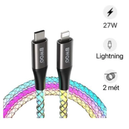 Cáp sạc nhanh BWOO Type-C to Lightning PD 27W đèn led X279C-L dài 1M 3