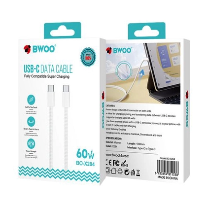 Cáp sạc nhanh BWOO Type-C to Type-C 60W X284 dài 1M 3
