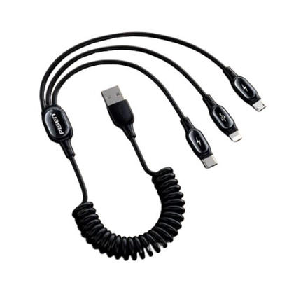 Cáp sạc PISEN lò xo 3in1 (Lightning/Type-C/ Micro) 1.2M 1