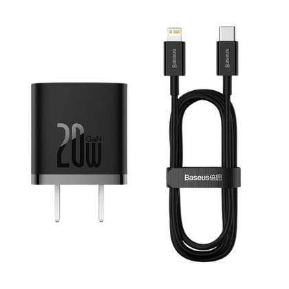 Combo sạc nhanh Baseus GaN5 1 cổng 20W kèm cáp USB-C to lightning dài 1m 1