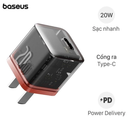 Củ sạc Baseus GaN5 1C PD 20W - Đen Cam