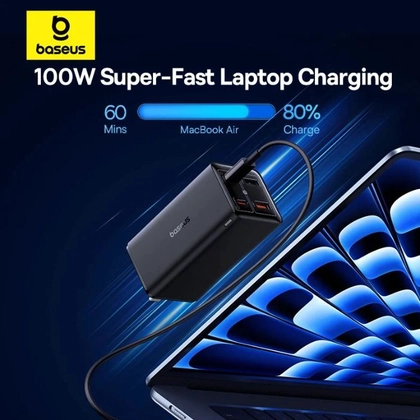 Củ sạc nhanh Baseus GaN6 Pro 2C + 2U 100W EU kèm cáp C-C 100W 1m 2