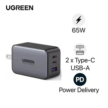 Củ sạc nhanh Ugreen GaN Nexode 3 cổng ( EU 2C 1A ) 65W CD244 1
