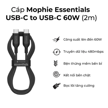 Cáp sạc Mophie Essential Type-C to Type-C 60W 2M 3